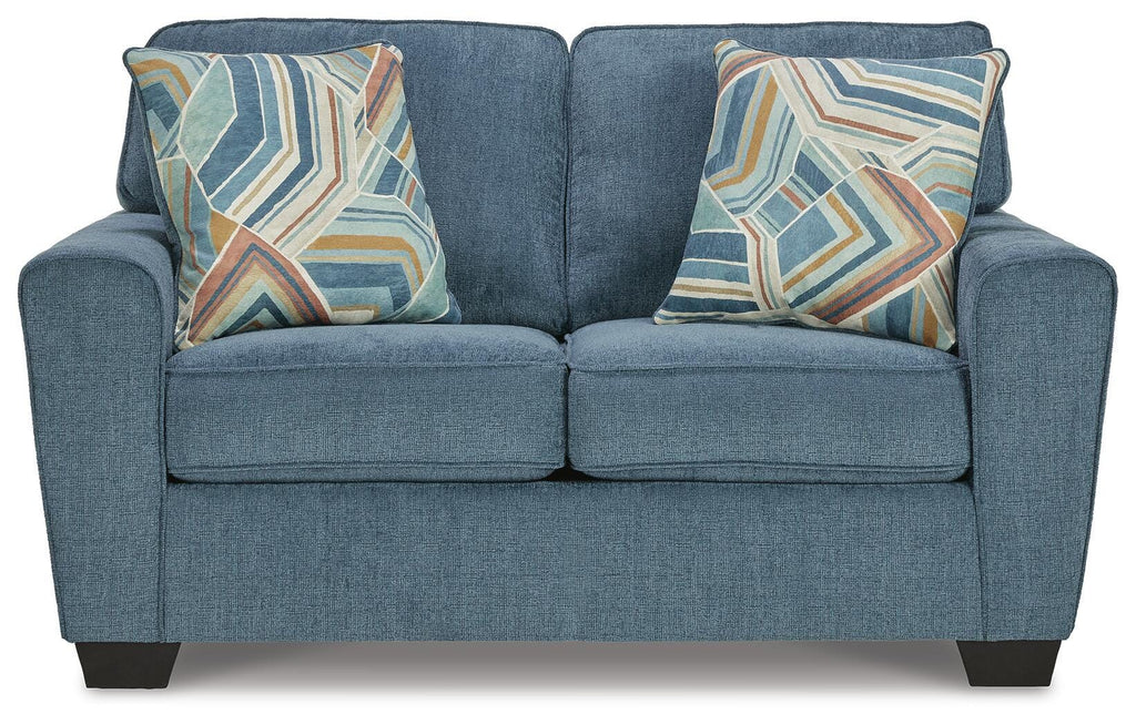 Ashley Cashton Loveseat Contemporary Chunky Silhouette Upholstery Blue