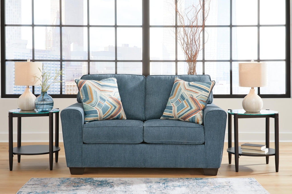 Ashley Cashton Loveseat Contemporary Chunky Silhouette Upholstery Blue