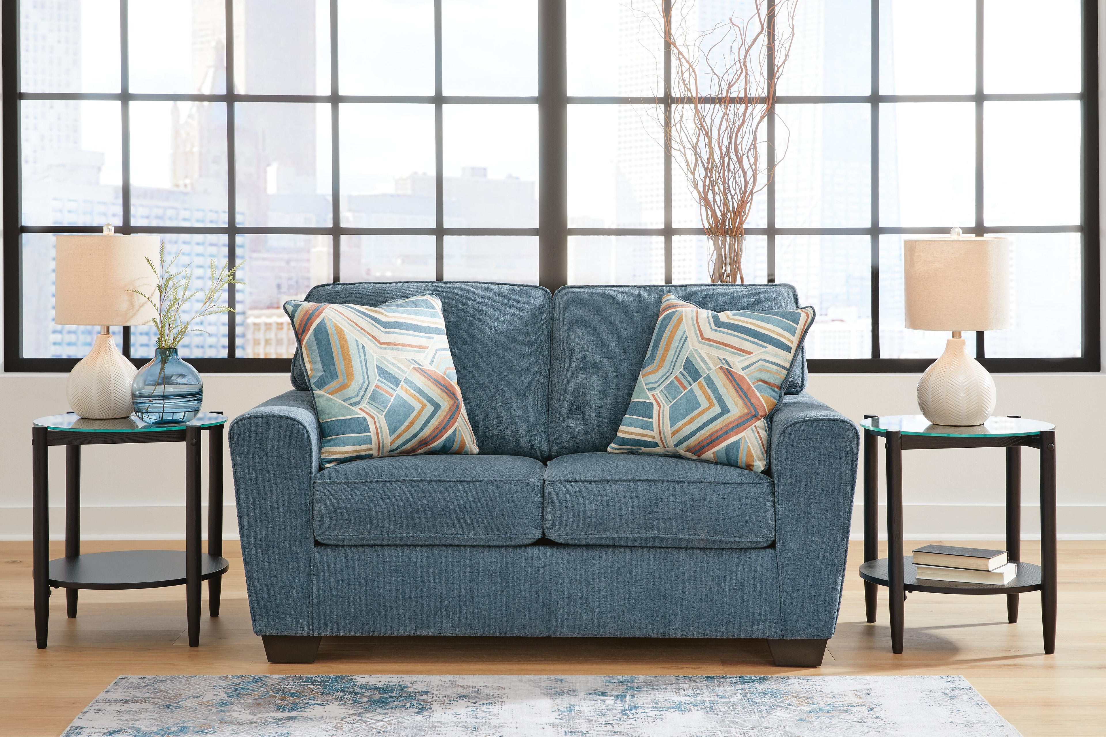 Ashley Cashton Loveseat Contemporary Chunky Silhouette Upholstery Blue