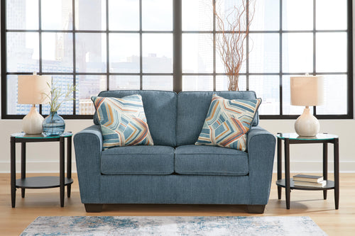 Ashley Cashton Loveseat Contemporary Chunky Silhouette Upholstery Blue