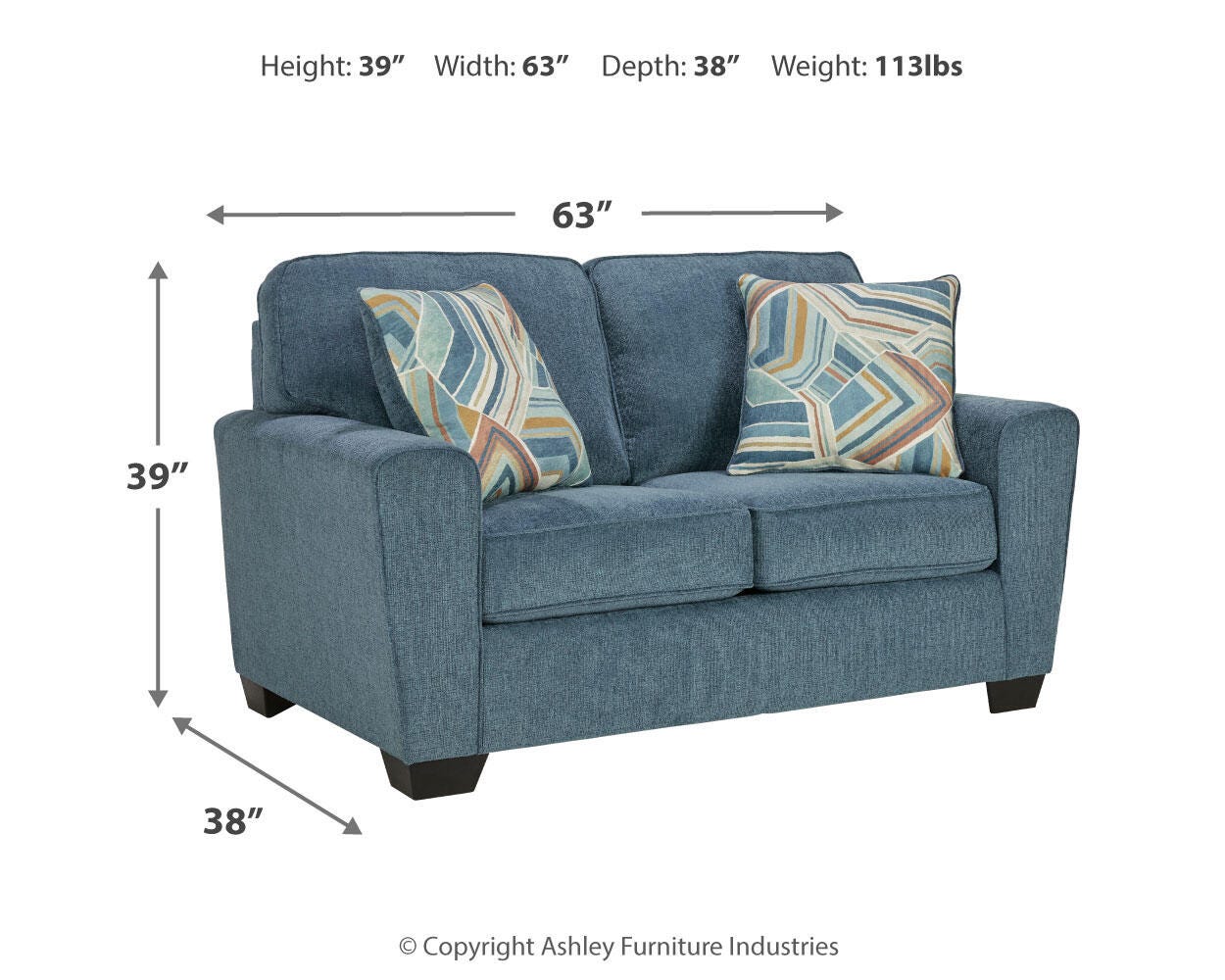 Ashley Cashton Loveseat Contemporary Chunky Silhouette Upholstery Blue