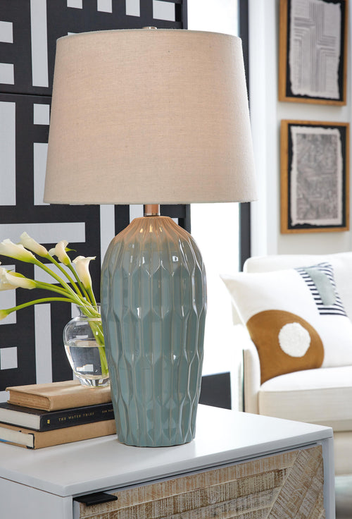 Ashley Hadbury Table Lamp Set of 2 Pale Blue/Teal